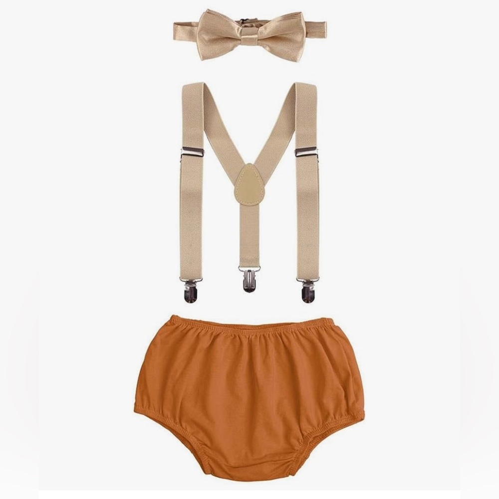 Kids Tan and orange Suspender Set